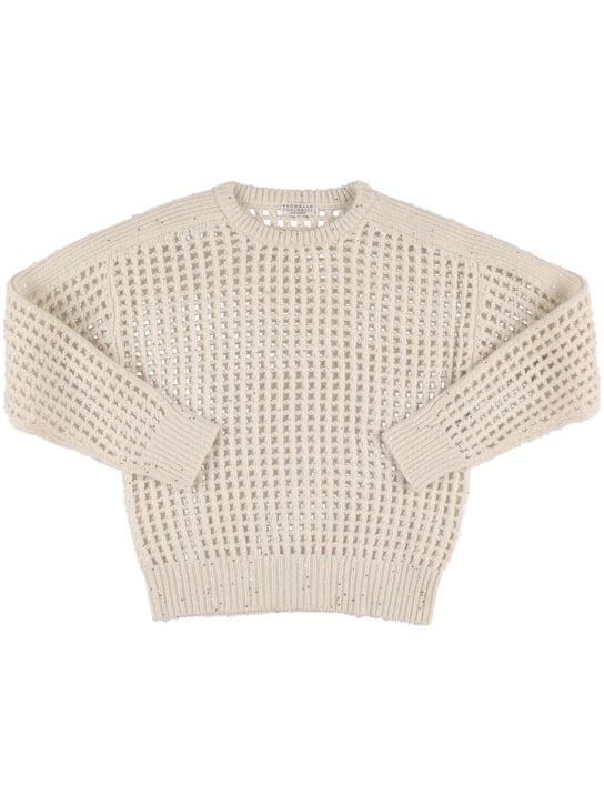 Brunello Cucinelli: Lurex wool blend knit sweater - Beyaz - kids-girls_0 | Luisa Via Roma