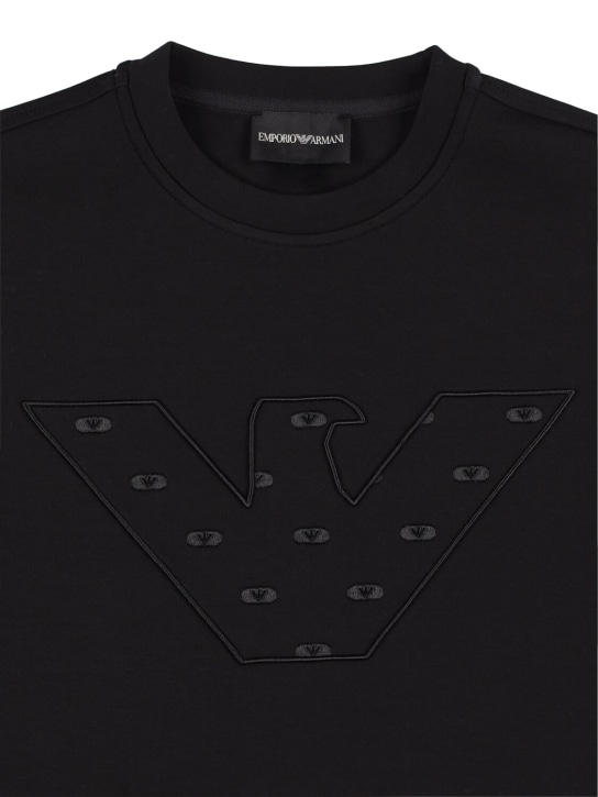 Emporio Armani: Sweat-shirt en jersey de coton doublé à logo - Noir - kids-boys_1 | Luisa Via Roma