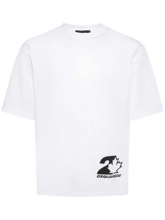Dsquared2: T-Shirt aus Baumwolljersey mit Druck - Weiß - men_0 | Luisa Via Roma
