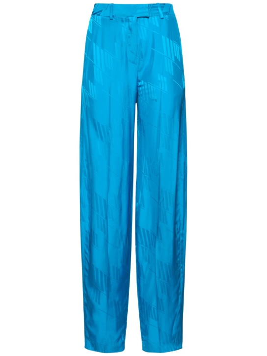 The Attico: Pantalon ample en satin jacquard à logo Jagger - Bleu Clair - women_0 | Luisa Via Roma