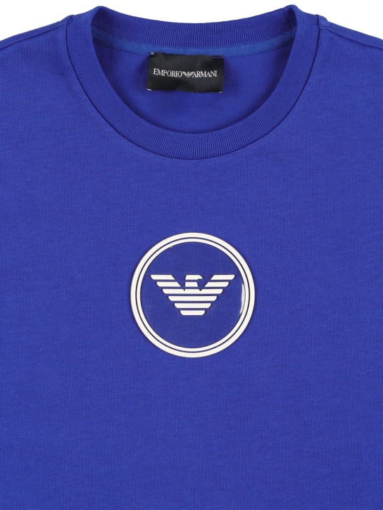 Emporio Armani: T-shirt en jersey de coton avec patch logo - Bleu Roi - kids-boys_1 | Luisa Via Roma