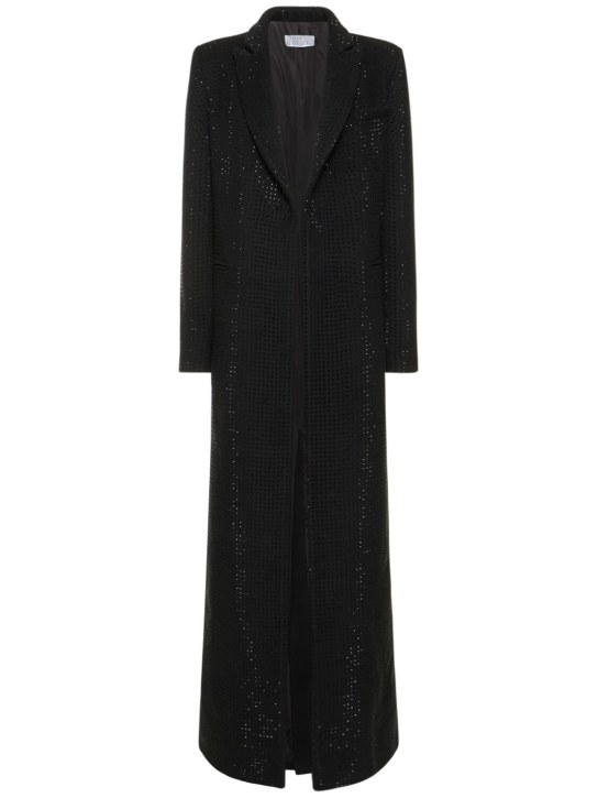Giuseppe Di Morabito: Embellished wool blend long coat - Black - women_0 | Luisa Via Roma