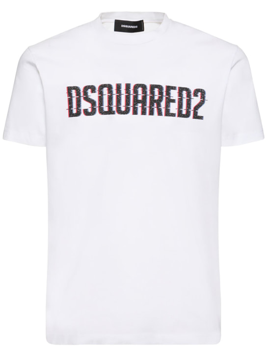 Dsquared2: Logo printed cotton jersey t-shirt - White - men_0 | Luisa Via Roma