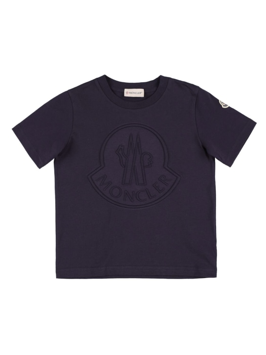Moncler: 棉质平纹针织T恤 - 海军蓝 - kids-boys_0 | Luisa Via Roma