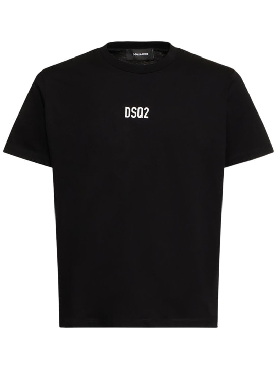 Dsquared2: Logo cotton jersey t-shirt - Siyah - men_0 | Luisa Via Roma