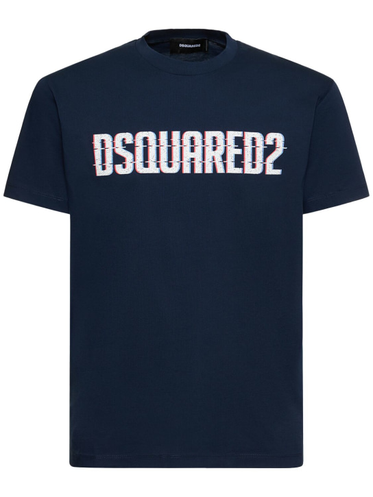 Dsquared2: Logo printed cotton jersey t-shirt - Navy - men_0 | Luisa Via Roma