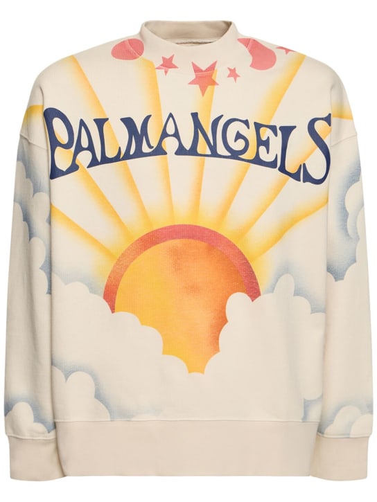 Palm Angels: Palm sunrise cotton crewneck sweatshirt - White/Multi - men_0 | Luisa Via Roma