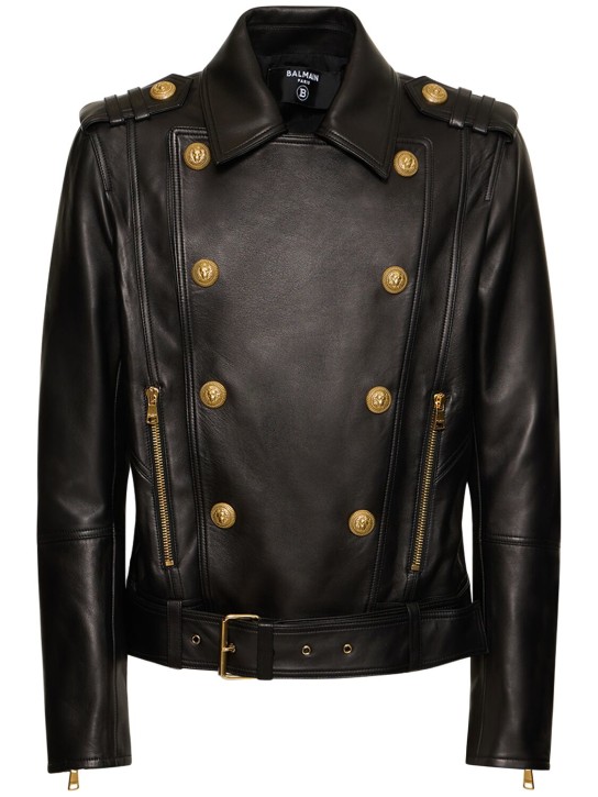 Double breasted leather biker jacket Balmain -