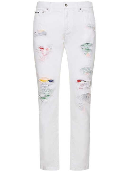 Dolce&Gabbana: Jeans de denim desgastados - Blanco - men_0 | Luisa Via Roma
