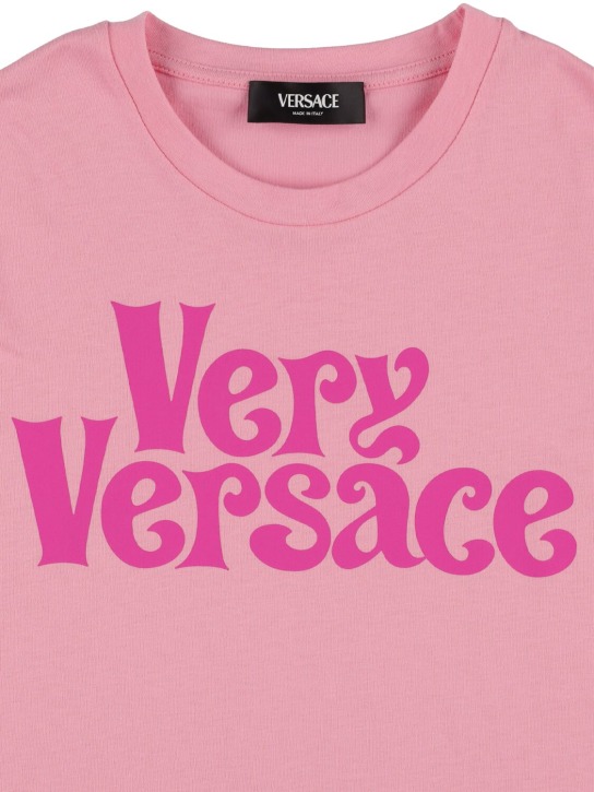 Versace: Logo print cotton jersey t-shirt - Pembe - kids-girls_1 | Luisa Via Roma