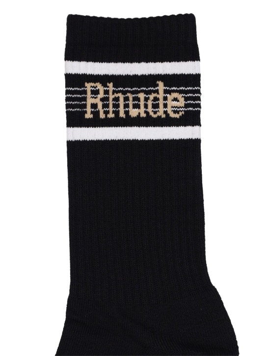 RHUDE: Logo stripe sport socks - Siyah - men_1 | Luisa Via Roma