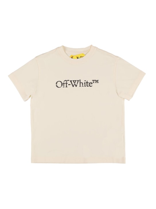 Off-White: T-shirt en coton à logo Bookish Bit - Blanc - kids-boys_0 | Luisa Via Roma