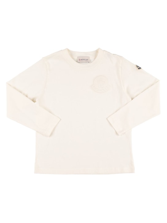 Moncler: Camiseta de algodón jersey con manga larga - Natural - kids-boys_0 | Luisa Via Roma