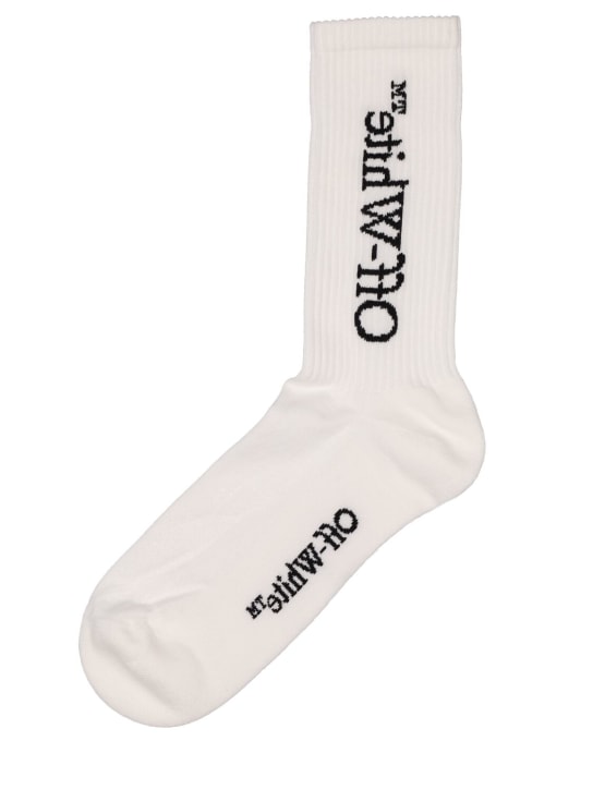 Off-White: Big logo cotton socks - Beyaz/Siyah - men_0 | Luisa Via Roma
