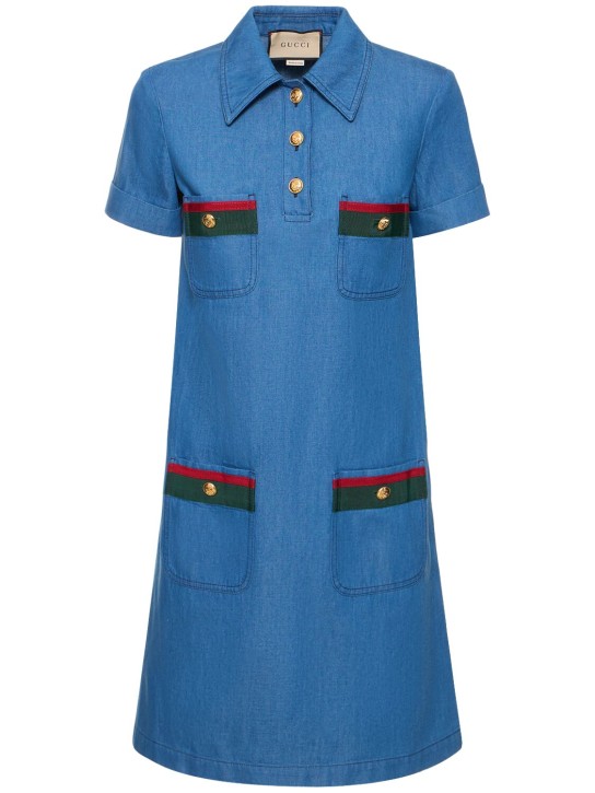 Gucci: Vestido de denim con tribanda - Azul - women_0 | Luisa Via Roma