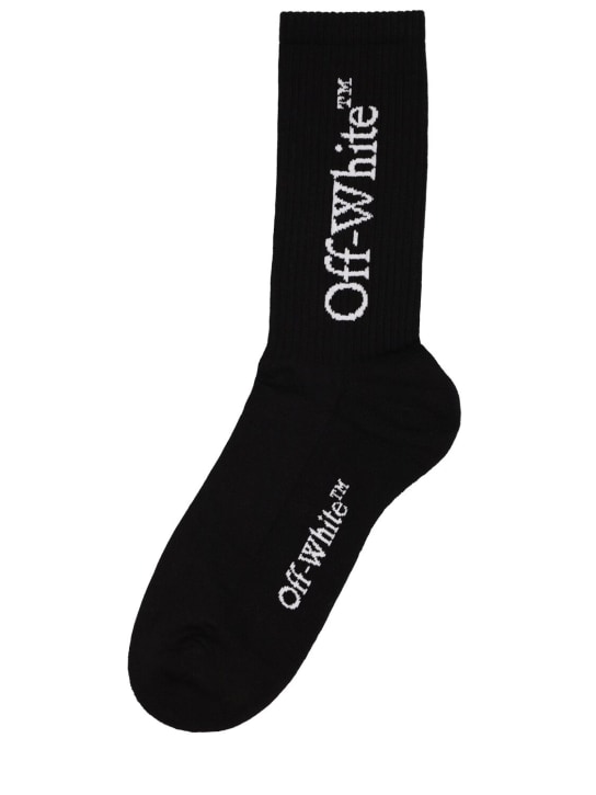 Off-White: Big logo cotton socks - Siyah/Beyaz - men_0 | Luisa Via Roma