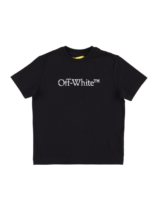 Off-White: T-shirt en coton à logo Bookish Bit - Noir/Blanc - kids-boys_0 | Luisa Via Roma