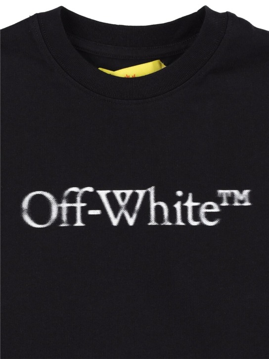 Off-White: T-shirt en coton à logo Bookish Bit - Noir/Blanc - kids-boys_1 | Luisa Via Roma