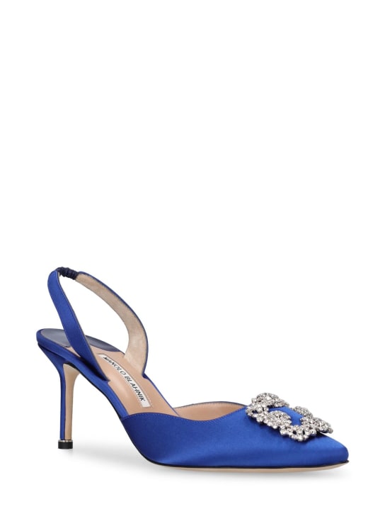 Manolo Blahnik: Zapatos destalonados de satén 70mm - Azul Royal - women_1 | Luisa Via Roma
