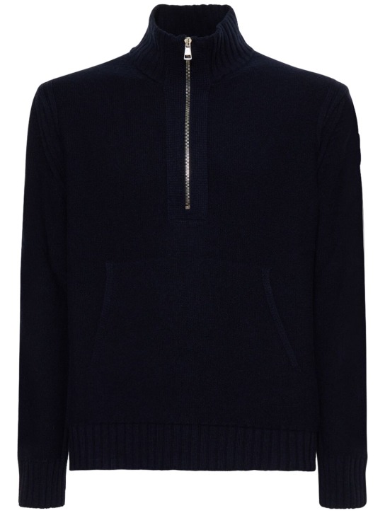 Moncler: Carded wool sweater - Mavi - men_0 | Luisa Via Roma