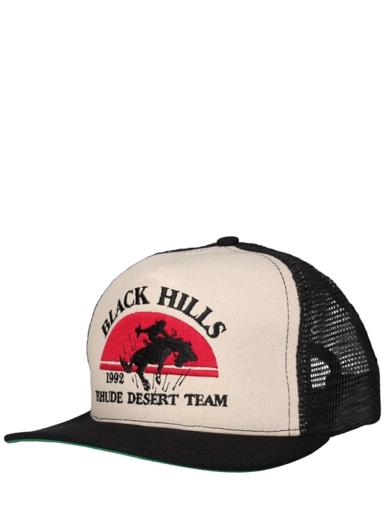 RHUDE: Black Hills帆布司机帽 - 黑色/白色 - men_1 | Luisa Via Roma