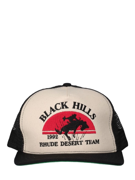 RHUDE: Black Hills帆布司机帽 - 黑色/白色 - men_0 | Luisa Via Roma