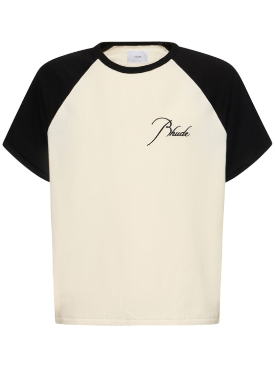 RHUDE: Rhude ラグランTシャツ - ホワイト/ブラック - men_0 | Luisa Via Roma