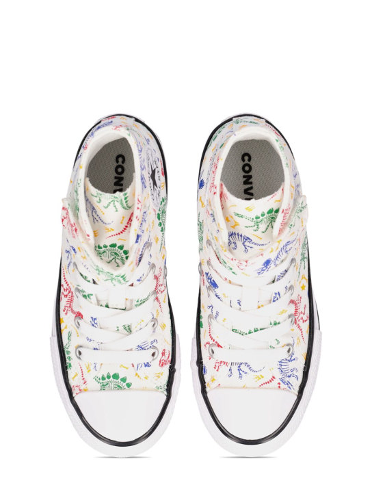 Converse: Sneakers à lacets en toile imprimé dinosaure - Blanc - kids-boys_1 | Luisa Via Roma
