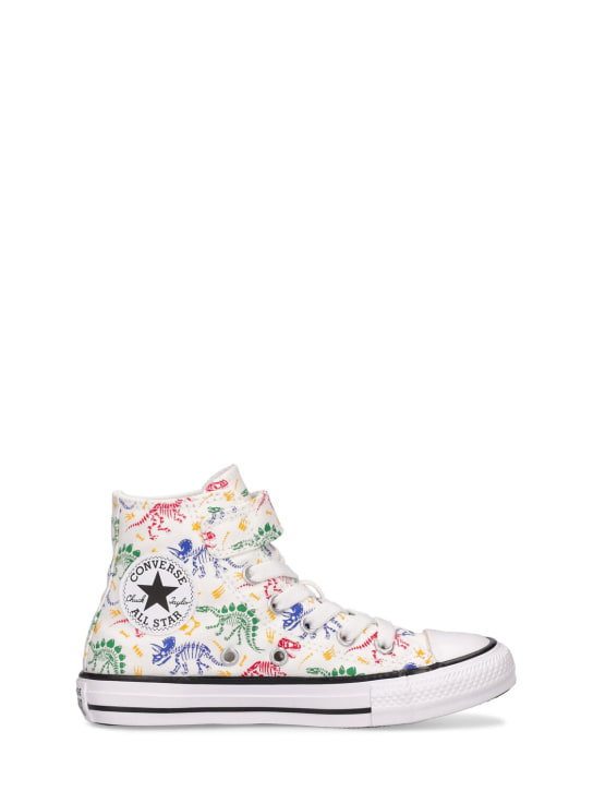 Converse: Sneakers à lacets en toile imprimé dinosaure - Blanc - kids-boys_0 | Luisa Via Roma