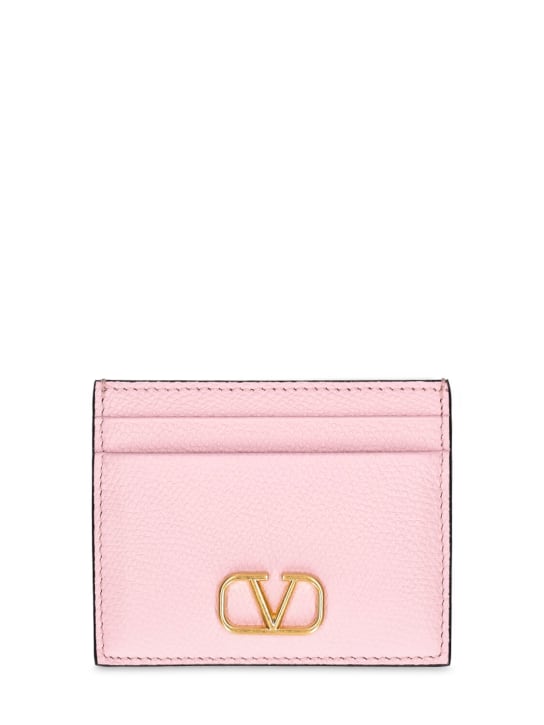 Valentino Garavani: Porte-cartes en cuir souple V Logo - Water Lilac - women_0 | Luisa Via Roma