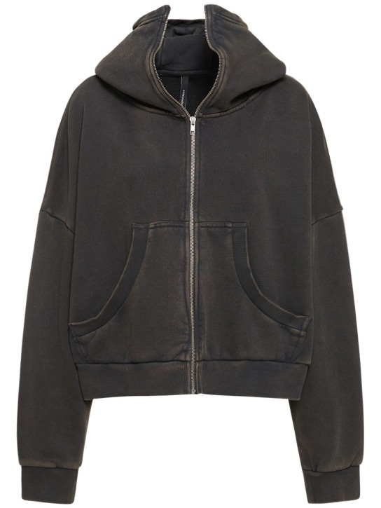 Entire Studios: Washed cotton full-zip hoodie - Black - women_0 | Luisa Via Roma