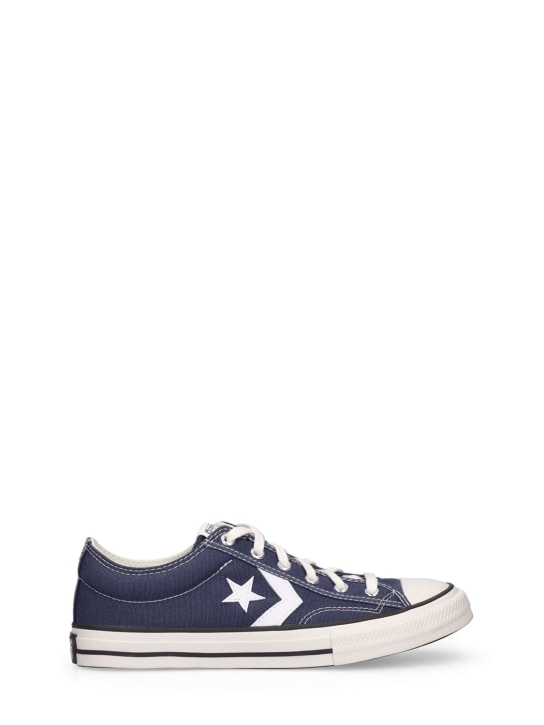Converse: Cotton canvas lace-up sneakers - Navy - kids-girls_0 | Luisa Via Roma