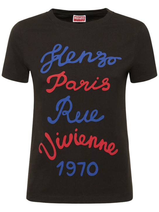 Kenzo Paris: 클래식 그래픽 코튼 티셔츠 - 블랙 - women_0 | Luisa Via Roma