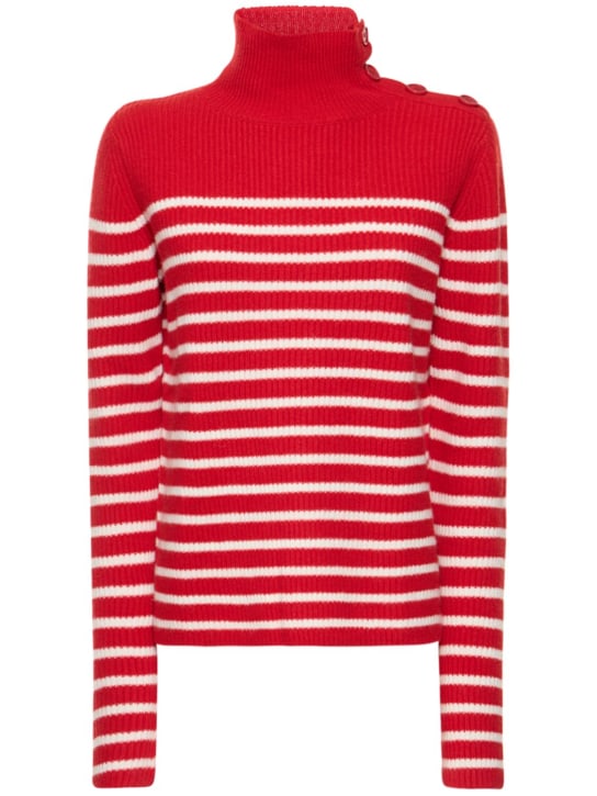 ASPESI: Pull-over en maille de laine rayée col roulé - Rouge/Blanc - women_0 | Luisa Via Roma