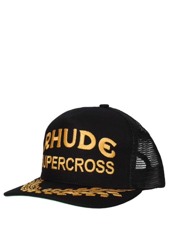 RHUDE: Canvas Supercross trucker hat - Black - men_1 | Luisa Via Roma