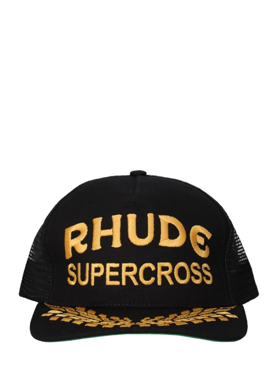 RHUDE: Canvas Supercross 트럭커 모자 - 블랙 - men_0 | Luisa Via Roma