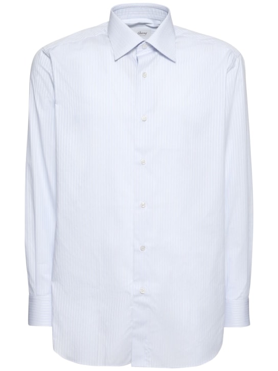 Brioni: Textured stripe cotton shirt - men_0 | Luisa Via Roma