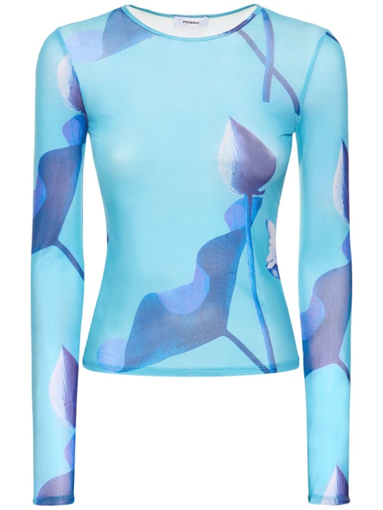 Miaou: Long sleeve printed mesh t-shirt - Blue/Multi - women_0 | Luisa Via Roma