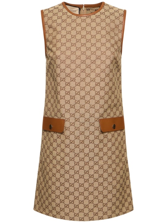 Gucci: GG cotton blend canvas dress - Ebony - women_0 | Luisa Via Roma
