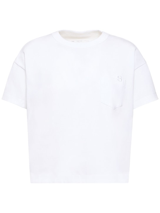 Sacai: T-shirt en jersey de coton avec poche - Blanc - women_0 | Luisa Via Roma