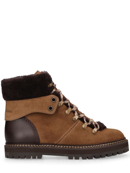 See By Chloé: 25mm Eileen suede hiking boots - Kahverengi - women_0 | Luisa Via Roma