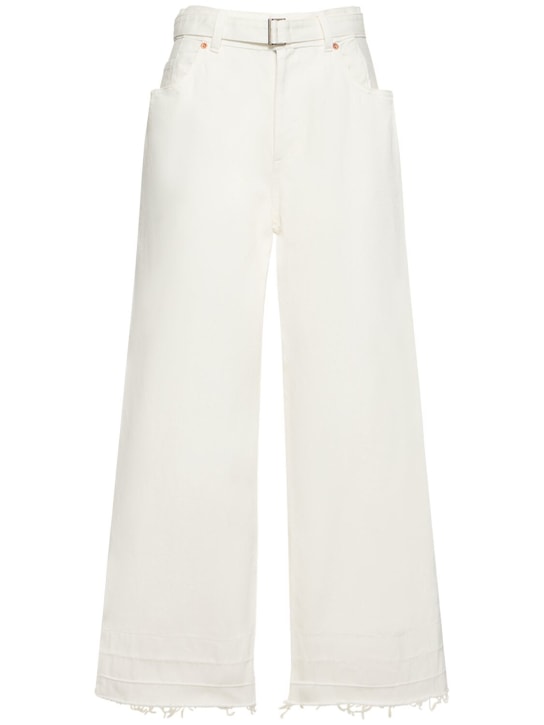 Sacai: High rise belted denim wide jeans - Beyaz - women_0 | Luisa Via Roma