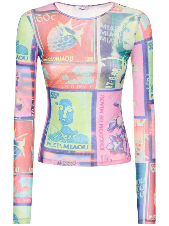 Miaou | Women Printed Mesh Long Sleeve T-Shirt Multicolor S