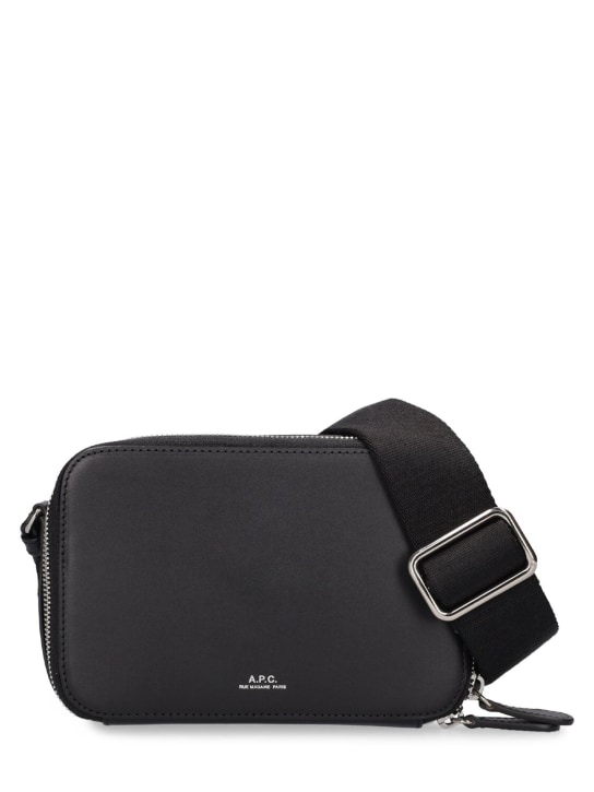 A.P.C.: Logo leather camera bag - Black - men_0 | Luisa Via Roma