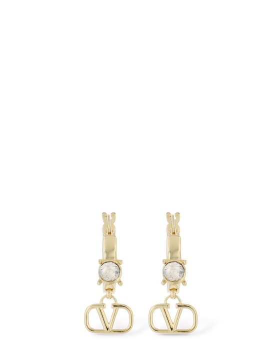 Valentino Garavani: Mini V logo signature hoop earrings - Gold/Crystal - women_0 | Luisa Via Roma