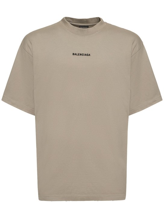 Balenciaga: T-Shirt aus Baumwolljersey mit Druck - Dust/Black - men_0 | Luisa Via Roma