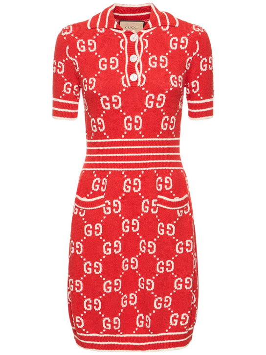 Gucci: Cotton blend polo dress - Red/Ivory - women_0 | Luisa Via Roma