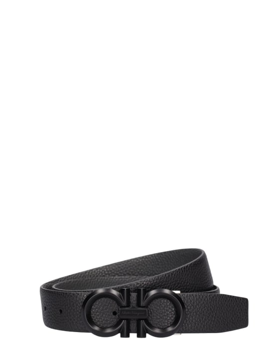 Ferragamo: 3.5cm Diamond reversible leather belt - Black - men_0 | Luisa Via Roma