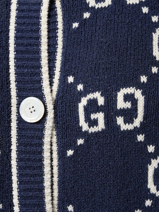 Gucci: GG cotton blend knit cardigan - Navy/Ivory - women_1 | Luisa Via Roma