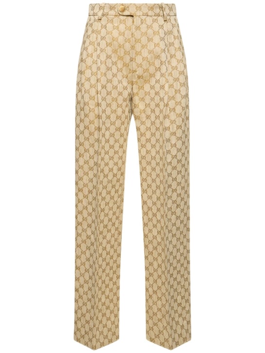 Gucci: GG cotton & linen pants - Ebony - women_0 | Luisa Via Roma